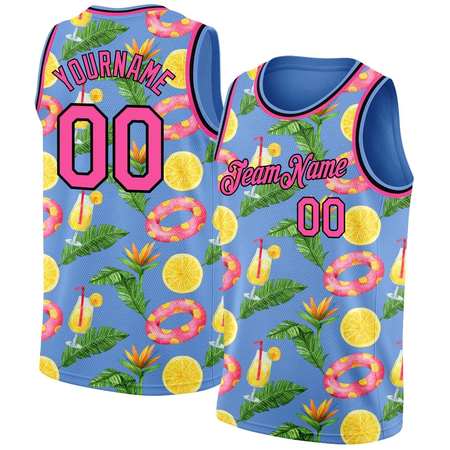 Custom Light Blue Pink-Black 3D Pattern Summer Hawaii Beach Holiday Authentic Basketball Jersey - Main View