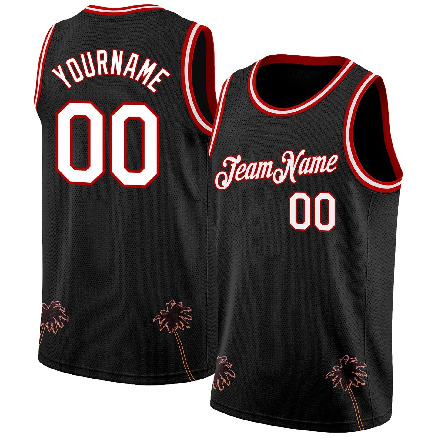 Custom Black White-Red 3D Pattern Hawaii Palm Trees Authentic Basketball Jersey - Main View
