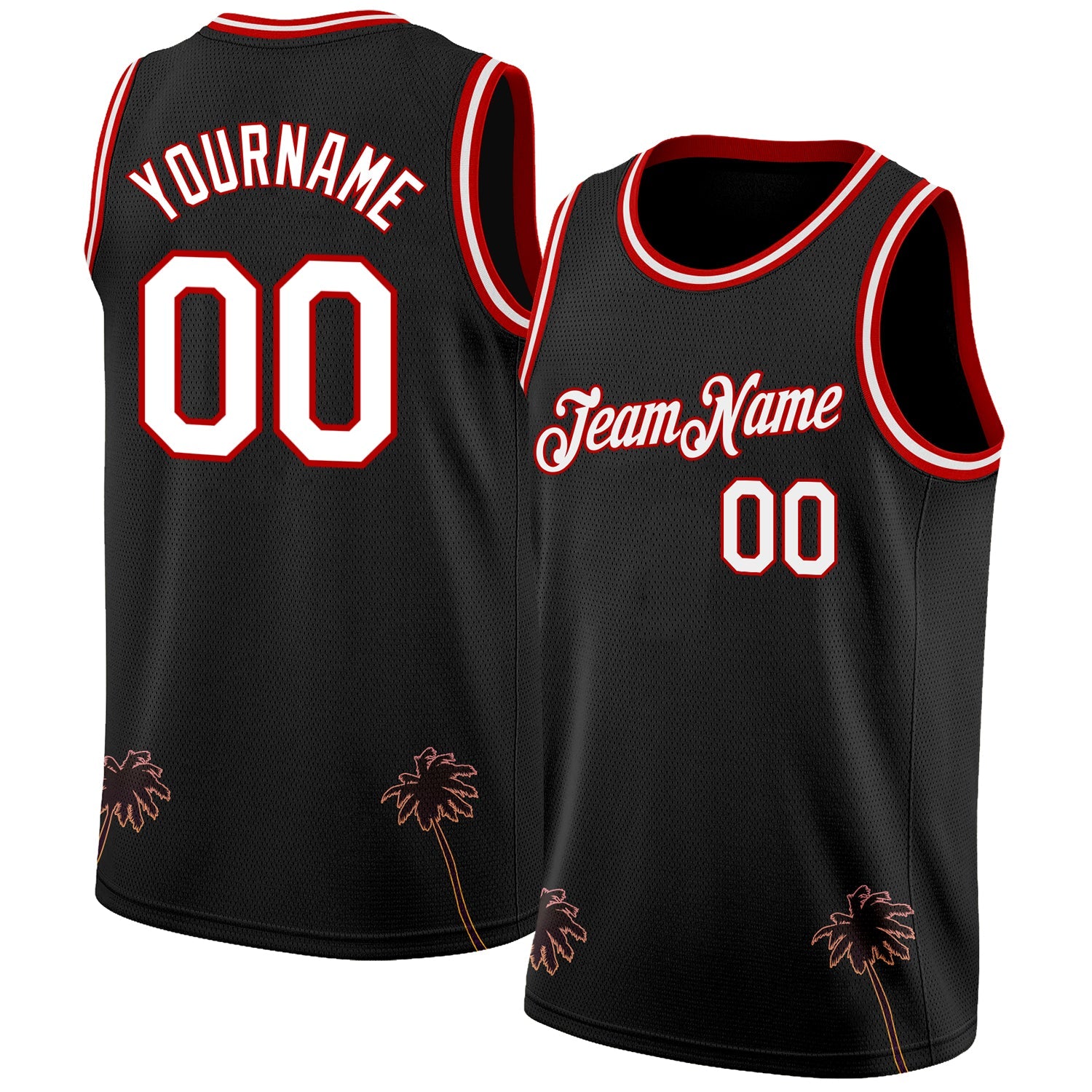 Custom Black White-Red 3D Pattern Hawaii Palm Trees Authentic Basketball Jersey - Main View