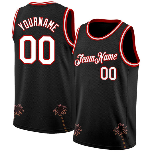Custom Black White-Red 3D Pattern Hawaii Palm Trees Authentic Basketball Jersey - Main View