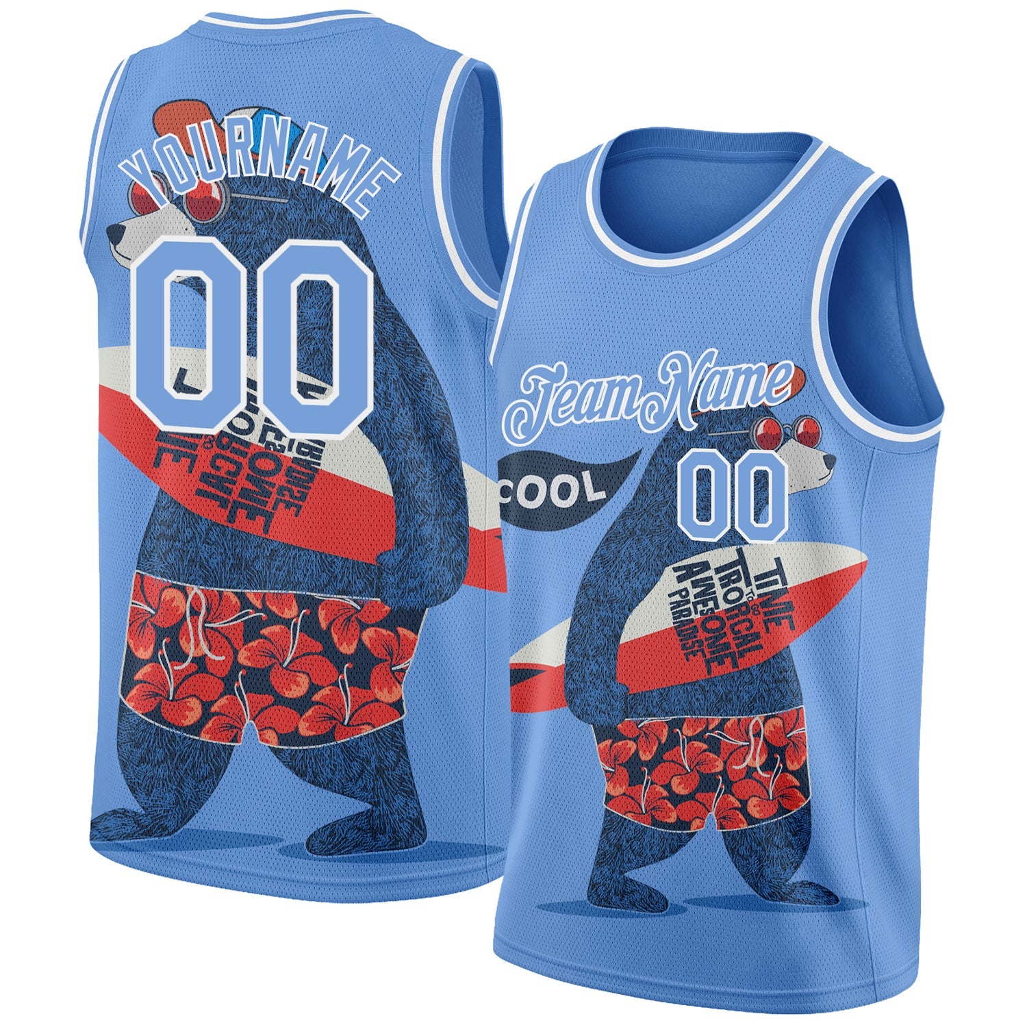 Custom Light Blue White 3D Pattern Go Surfing Authentic Basketball Jersey - Main View