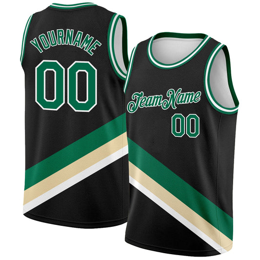 Custom Black Kelly Green-Cream Modern Authentic City Edition Basketball Jersey - Main View