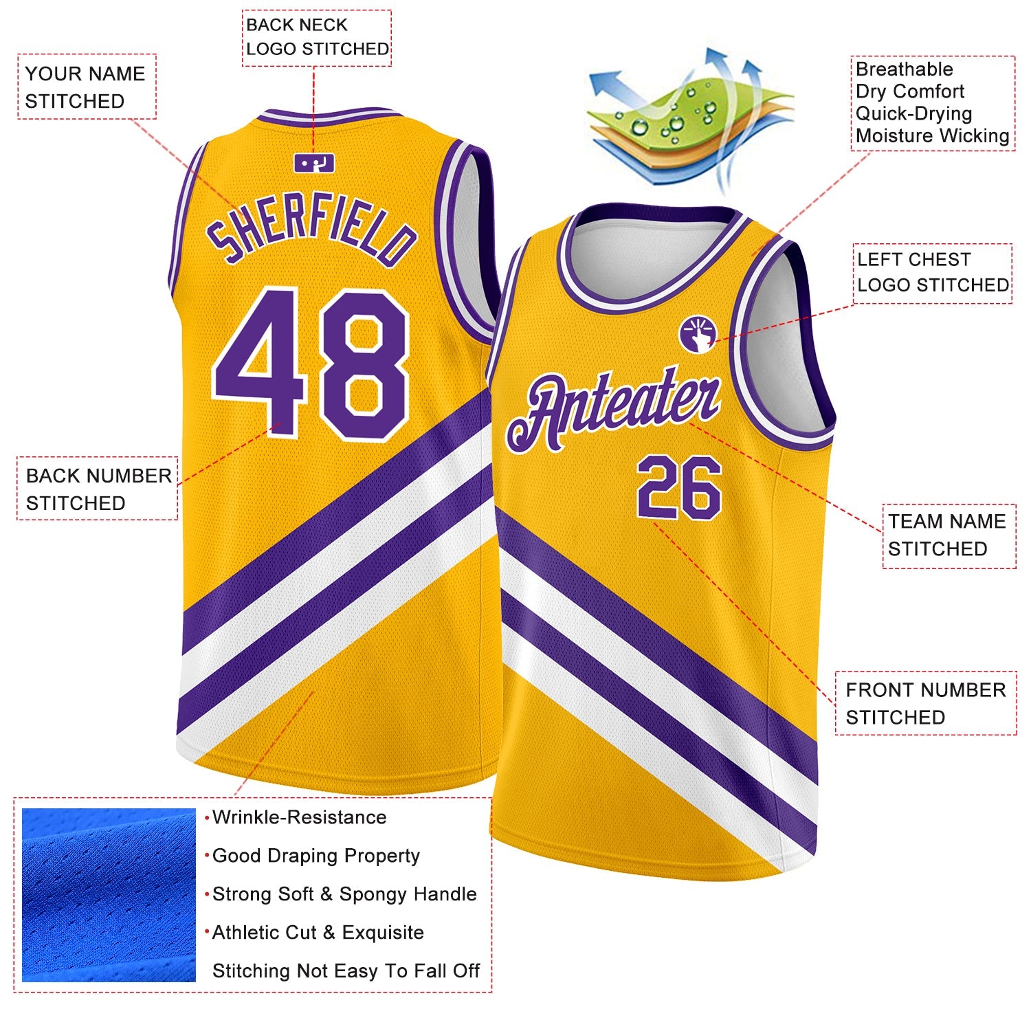 Custom Gold Purple-White Modern Authentic City Edition Basketball Jersey view 2