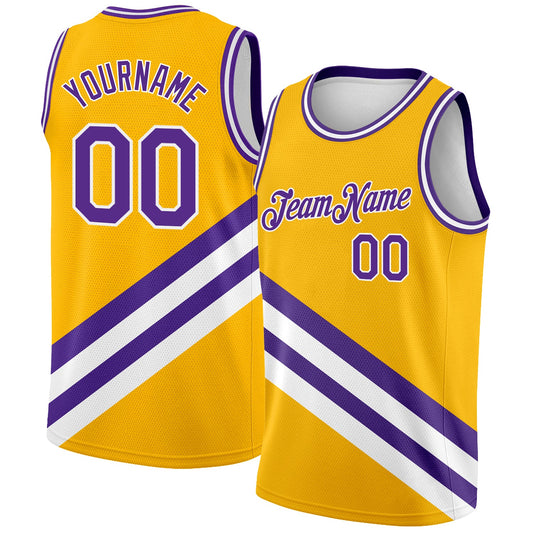 Custom Gold Purple-White Modern Authentic City Edition Basketball Jersey - Main View