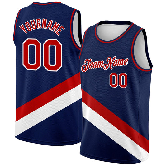 Custom Navy Red-White Modern Authentic City Edition Basketball Jersey - Main View