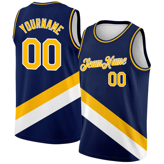 Custom Navy Gold-White Modern Authentic City Edition Basketball Jersey - Main View