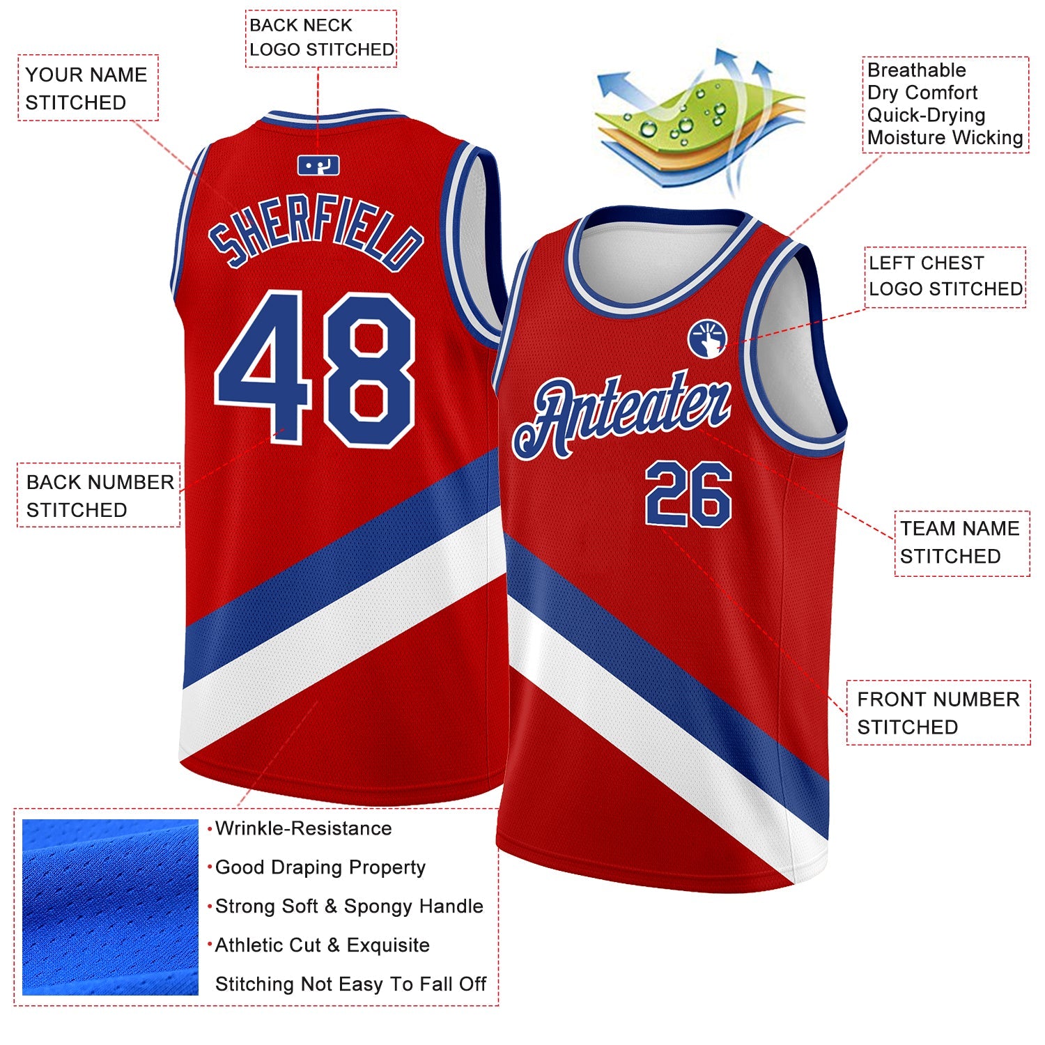 Custom Red Royal-White Modern Authentic City Edition Basketball Jersey view 2
