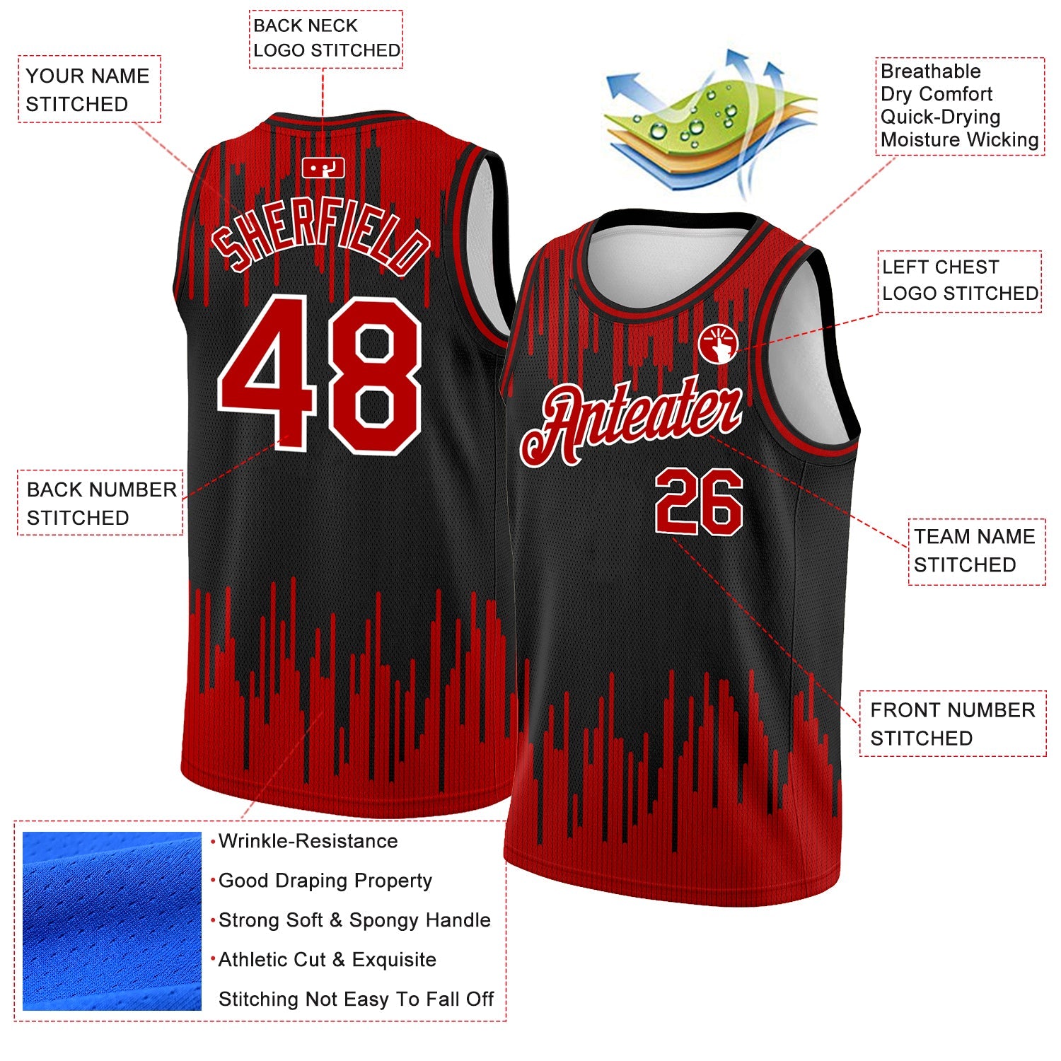 Custom Black Red-White Abstract Vertical Lines Authentic City Edition Basketball Jersey view 2
