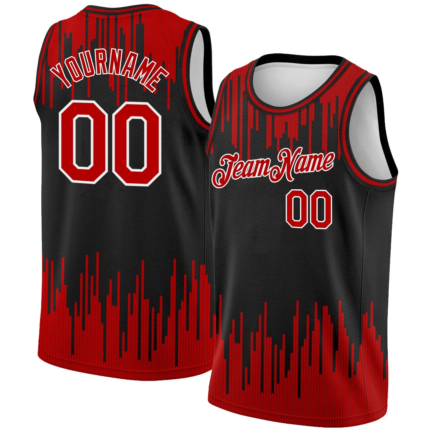 Custom Black Red-White Abstract Vertical Lines Authentic City Edition Basketball Jersey - Main View