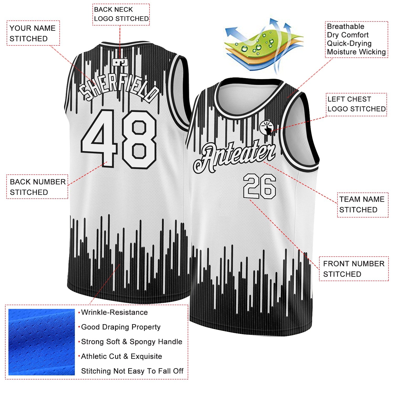 Custom White Black Abstract Vertical Lines Authentic City Edition Basketball Jersey view 2