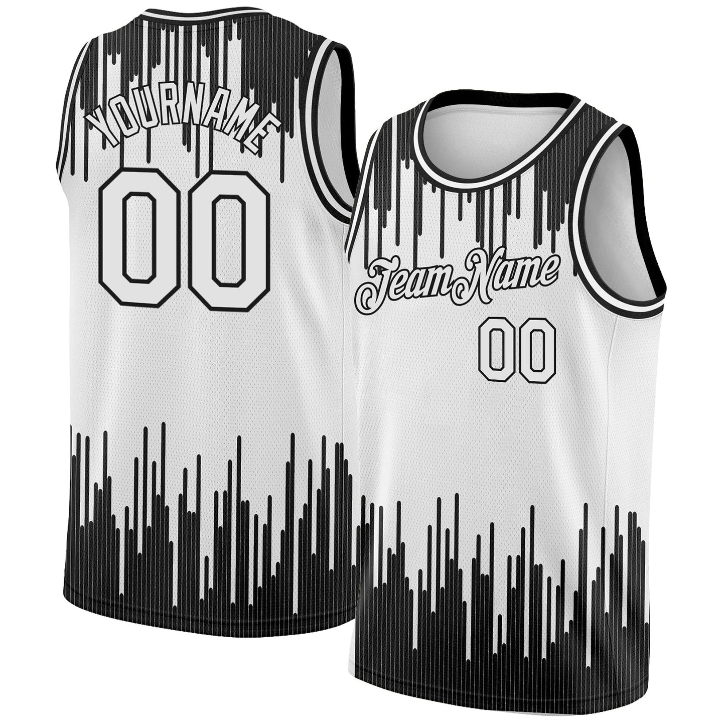 Custom White Black Abstract Vertical Lines Authentic City Edition Basketball Jersey - Main View