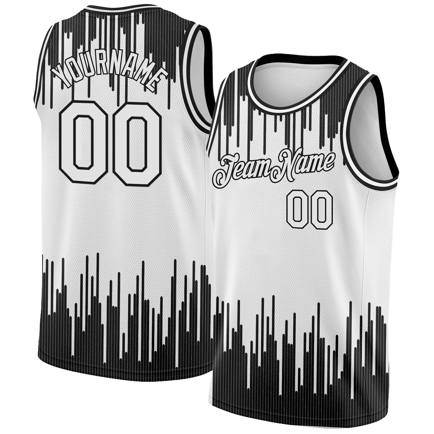 Custom White Black Abstract Vertical Lines Authentic City Edition Basketball Jersey - Main View