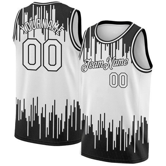 Custom White Black Abstract Vertical Lines Authentic City Edition Basketball Jersey - Main View