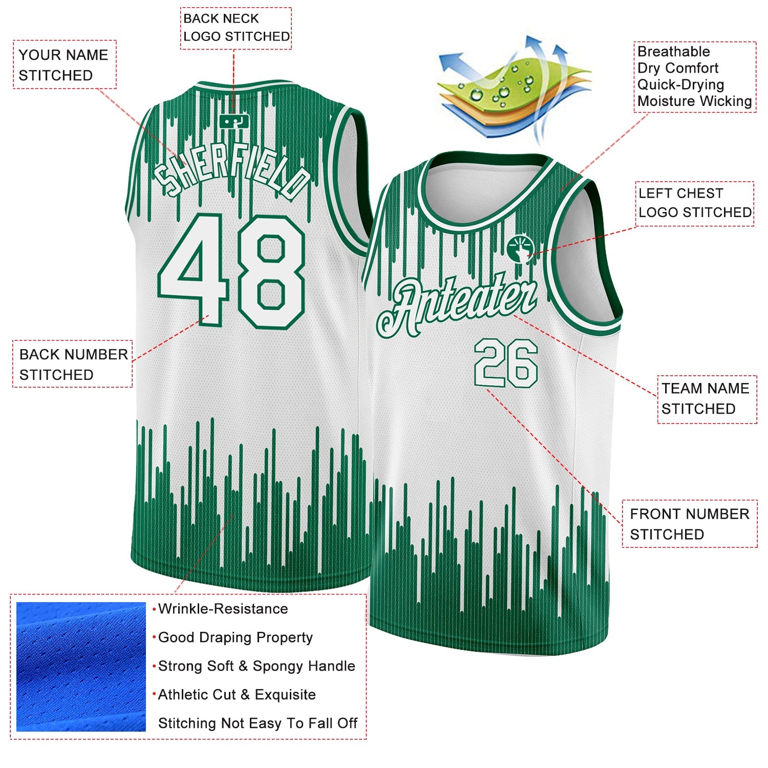 Custom White Kelly Green Abstract Vertical Lines Authentic City Edition Basketball Jersey view 2