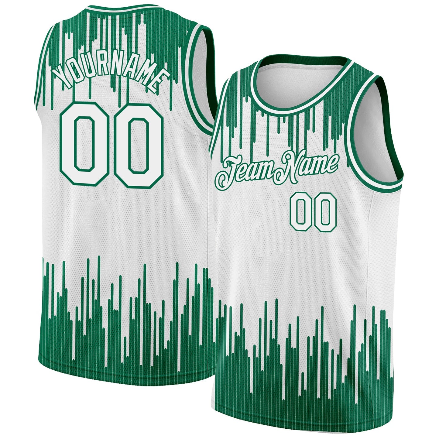 Custom White Kelly Green Abstract Vertical Lines Authentic City Edition Basketball Jersey - Main View