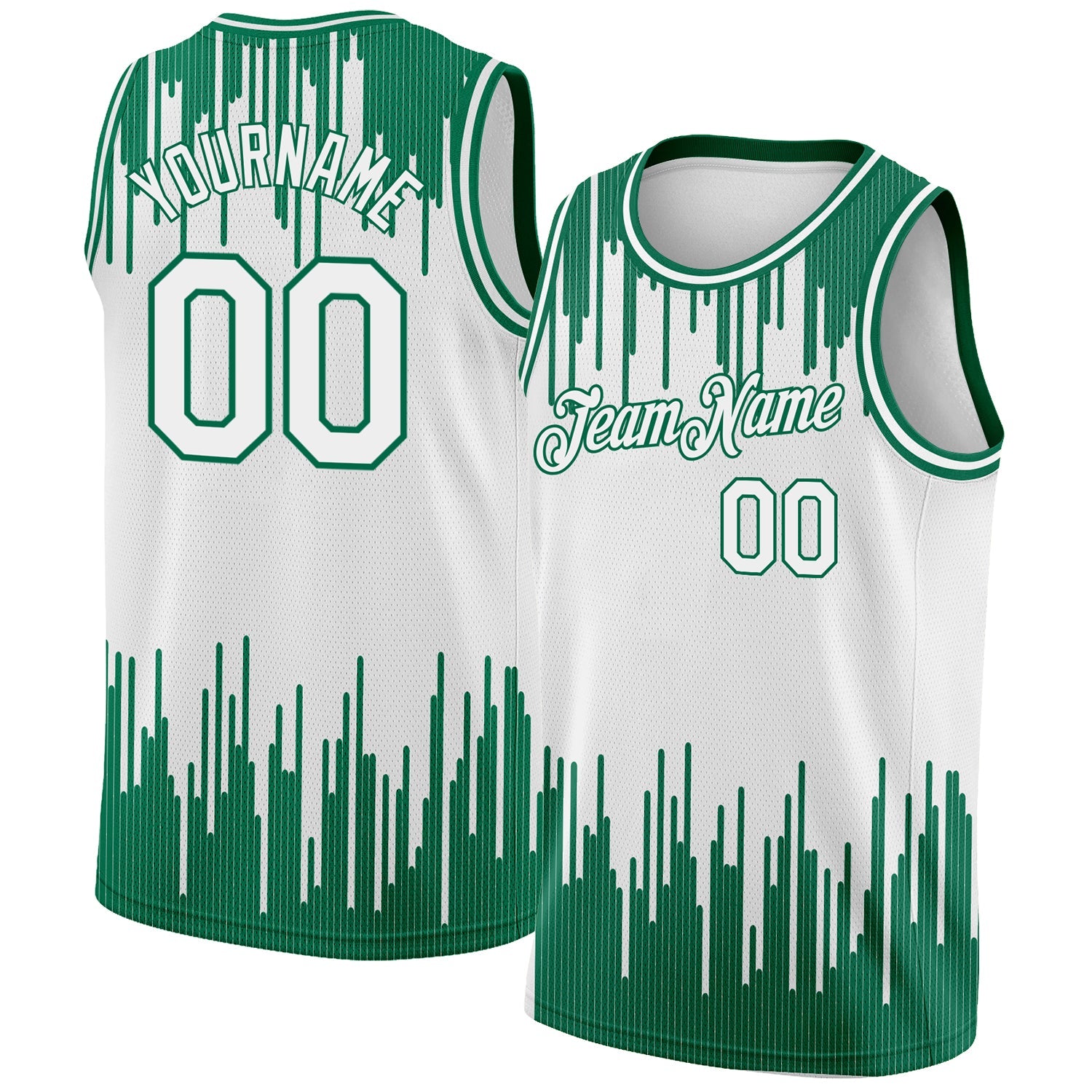 Custom White Kelly Green Abstract Vertical Lines Authentic City Edition Basketball Jersey - Main View