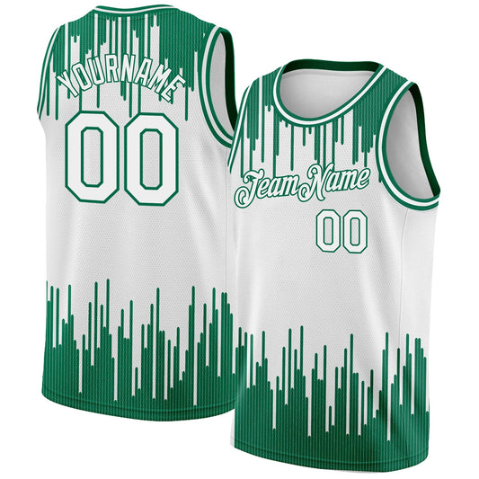Custom White Kelly Green Abstract Vertical Lines Authentic City Edition Basketball Jersey - Main View
