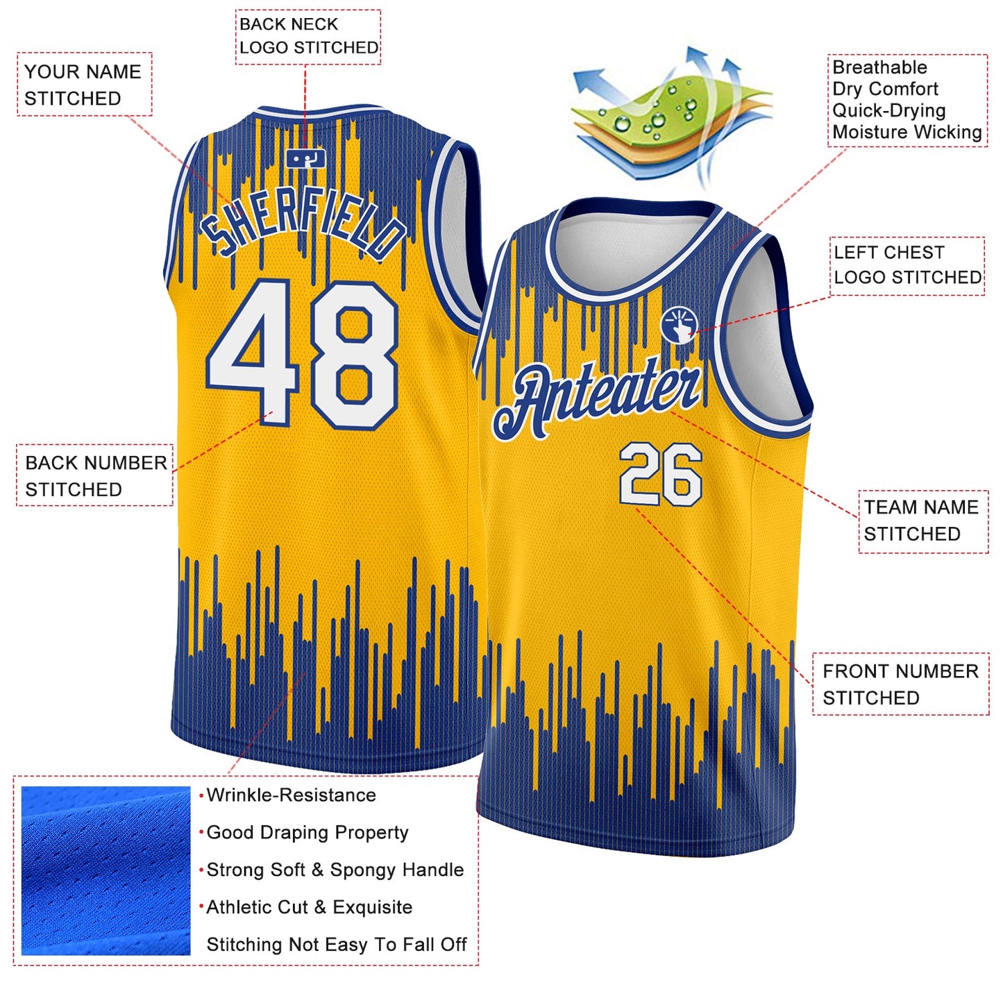 Custom Gold White-Royal Abstract Vertical Lines Authentic City Edition Basketball Jersey view 2