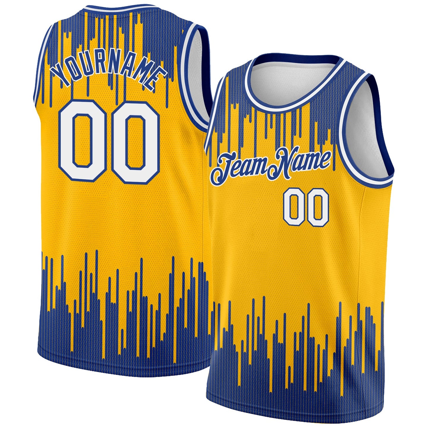 Custom Gold White-Royal Abstract Vertical Lines Authentic City Edition Basketball Jersey - Main View