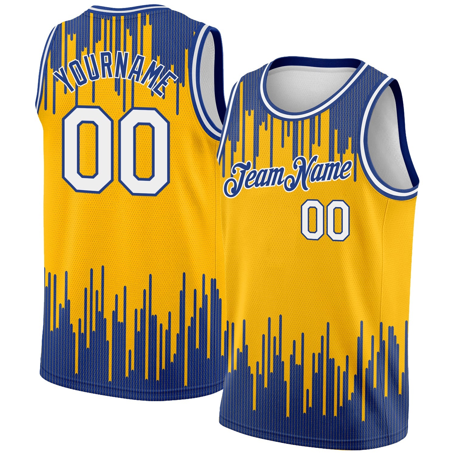 Custom Gold White-Royal Abstract Vertical Lines Authentic City Edition Basketball Jersey - Main View