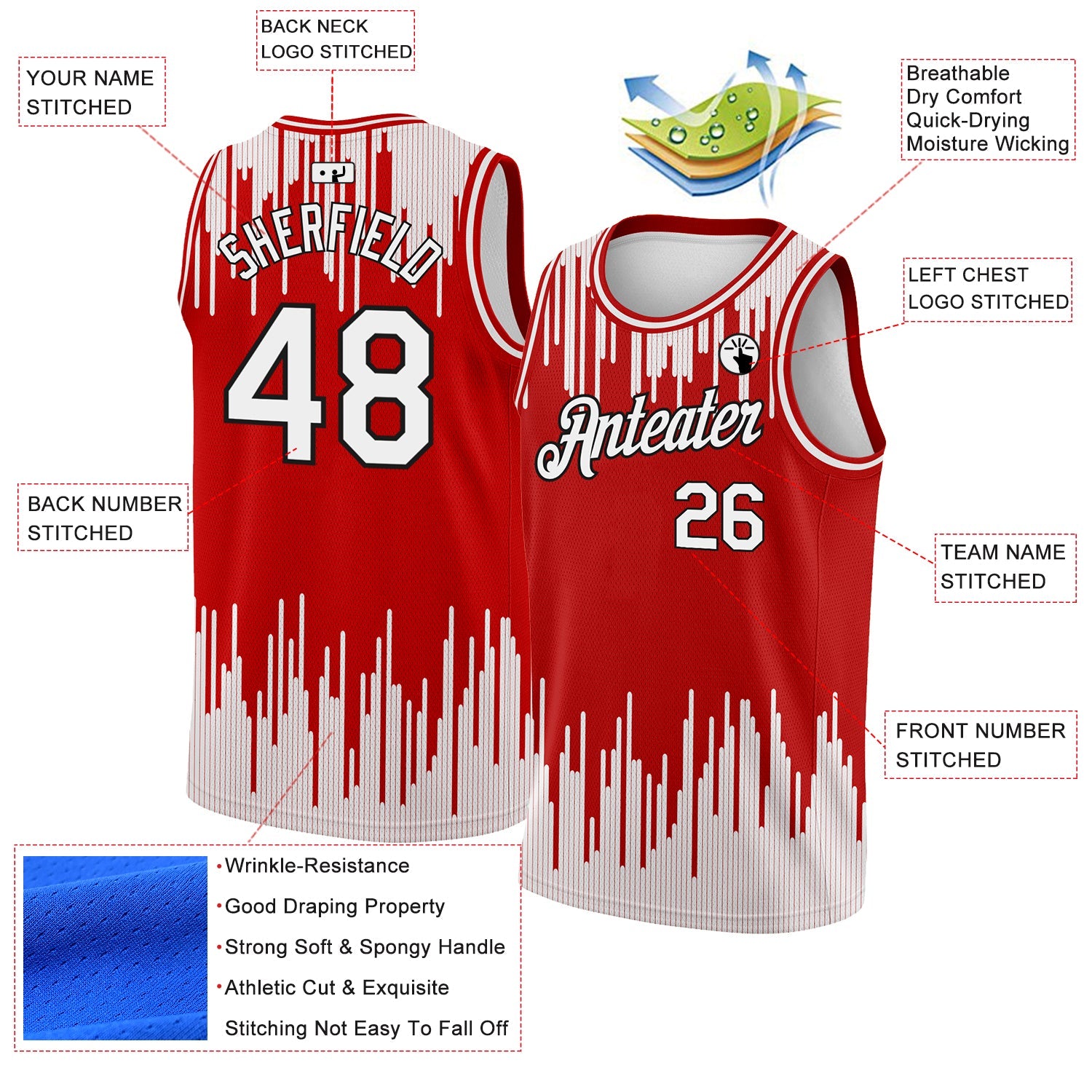 Custom Red White-Black Abstract Vertical Lines Authentic City Edition Basketball Jersey view 2