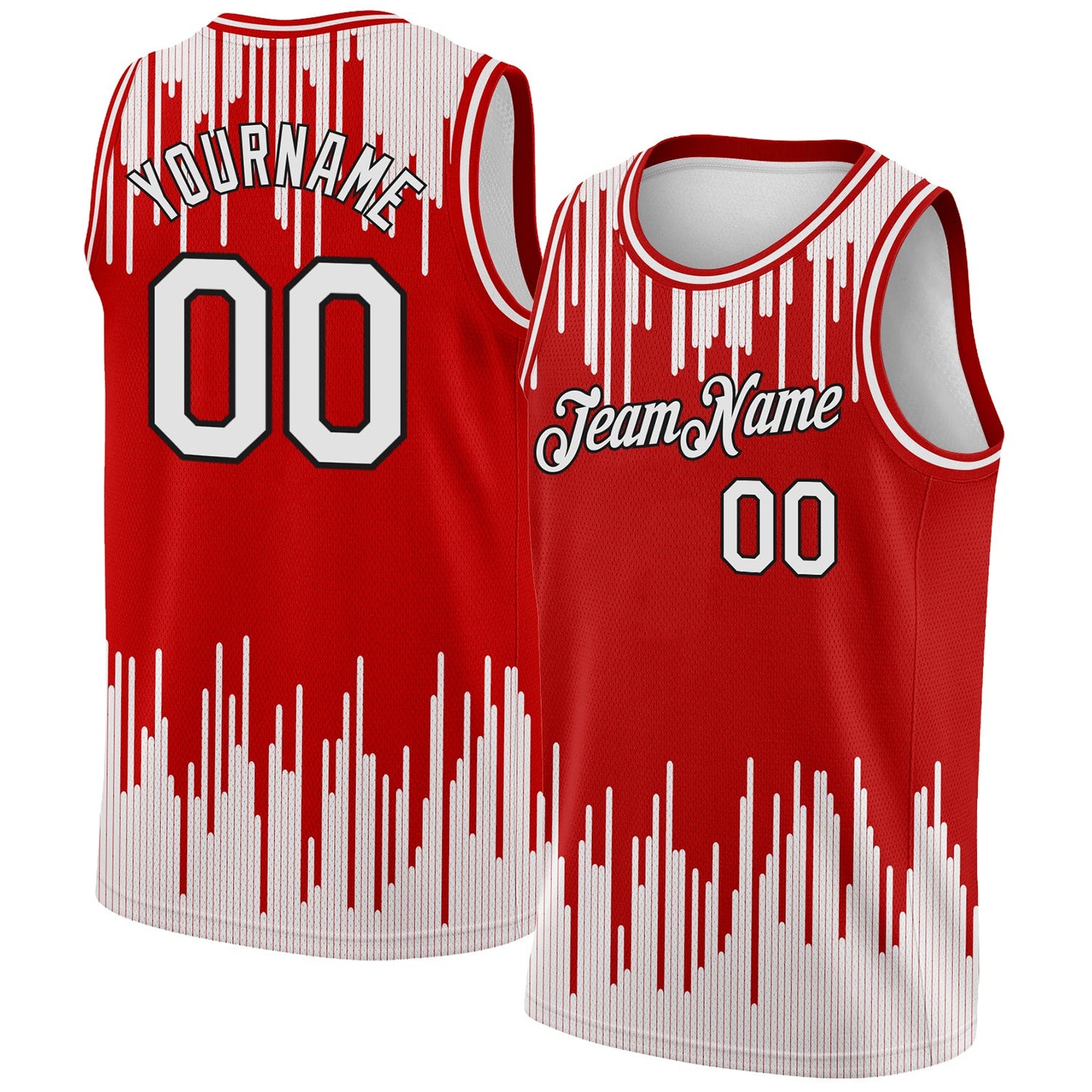Custom Red White-Black Abstract Vertical Lines Authentic City Edition Basketball Jersey - Main View