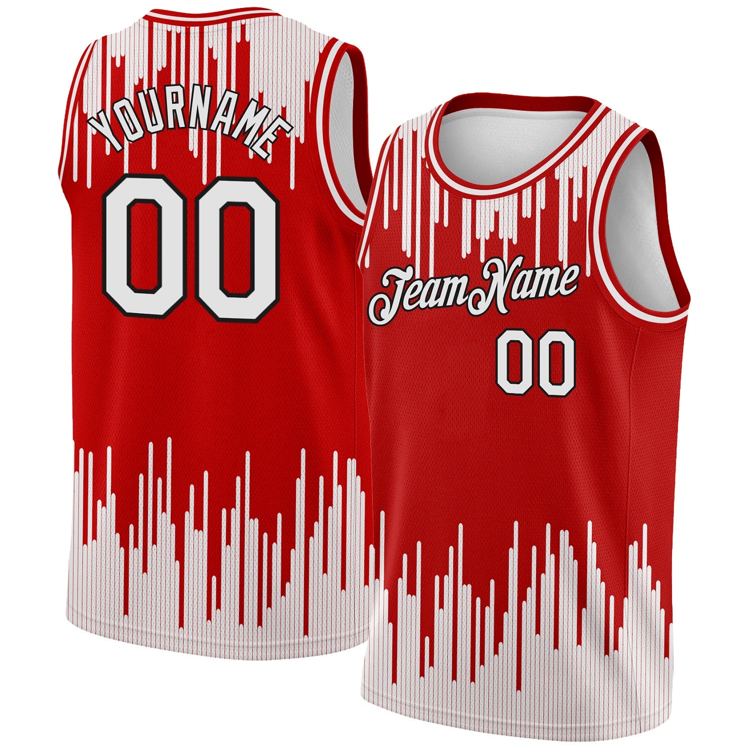 Custom Red White-Black Abstract Vertical Lines Authentic City Edition Basketball Jersey - Main View