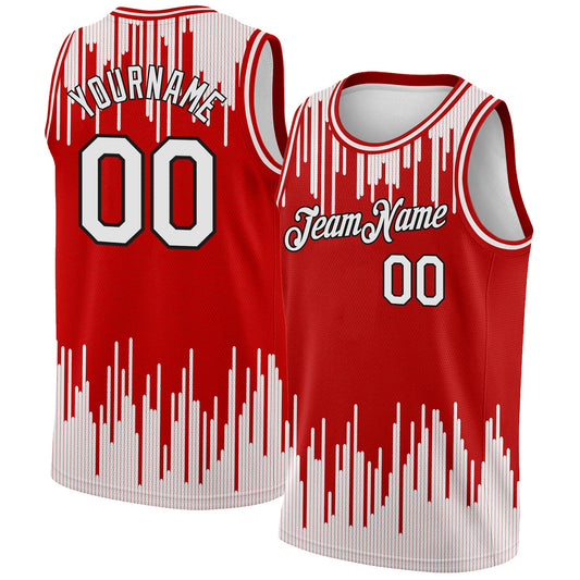 Custom Red White-Black Abstract Vertical Lines Authentic City Edition Basketball Jersey - Main View