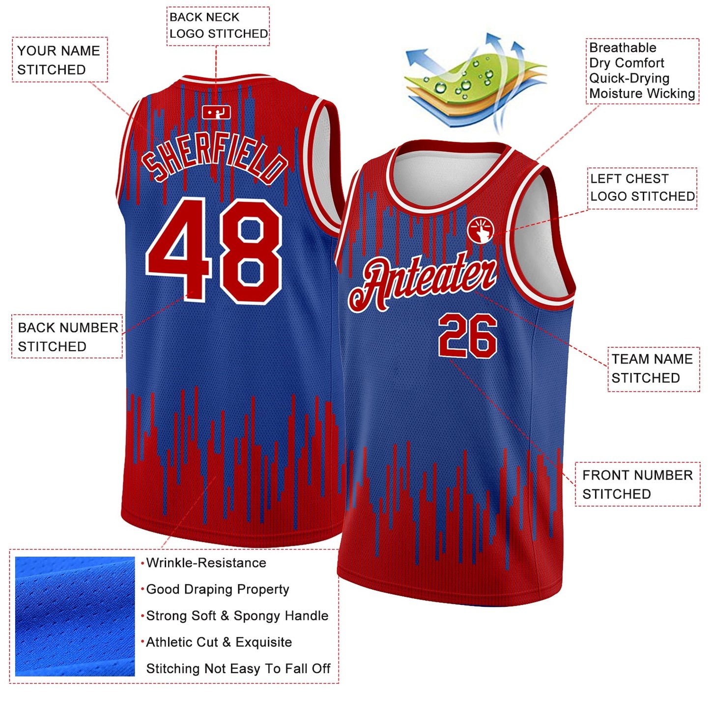 Custom Royal Red-White Abstract Vertical Lines Authentic City Edition Basketball Jersey view 2