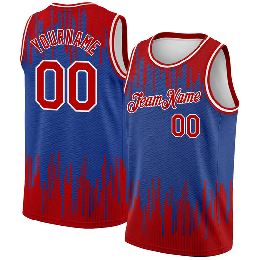 Custom Royal Red-White Abstract Vertical Lines Authentic City Edition Basketball Jersey - Main View
