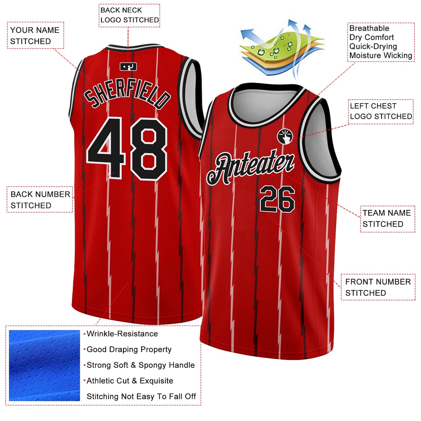 Custom Red Black-White Lines Authentic City Edition Basketball Jersey view 2