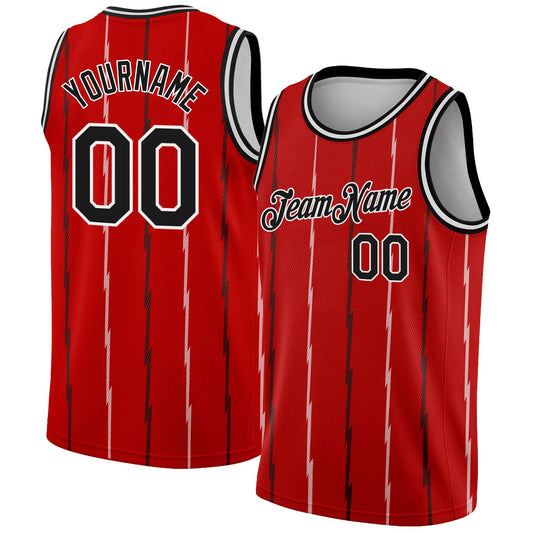 Custom Red Black-White Lines Authentic City Edition Basketball Jersey - Main View