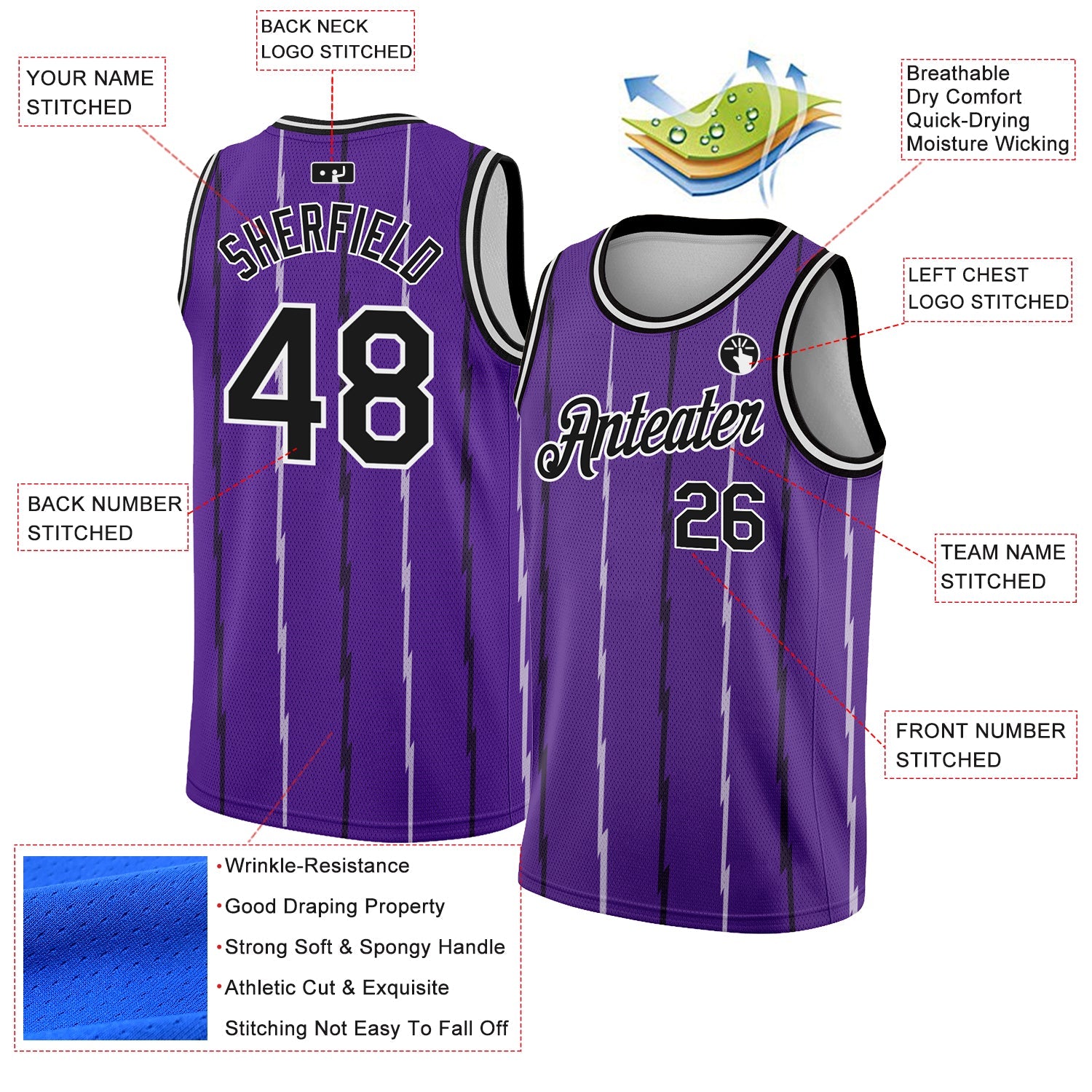Custom Purple Black-White Lines Authentic City Edition Basketball Jersey view 2
