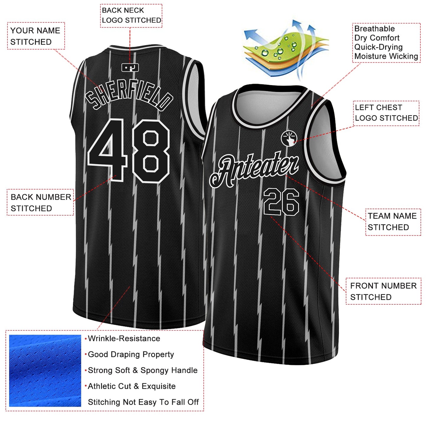 Custom Black White Lines Authentic City Edition Basketball Jersey view 2