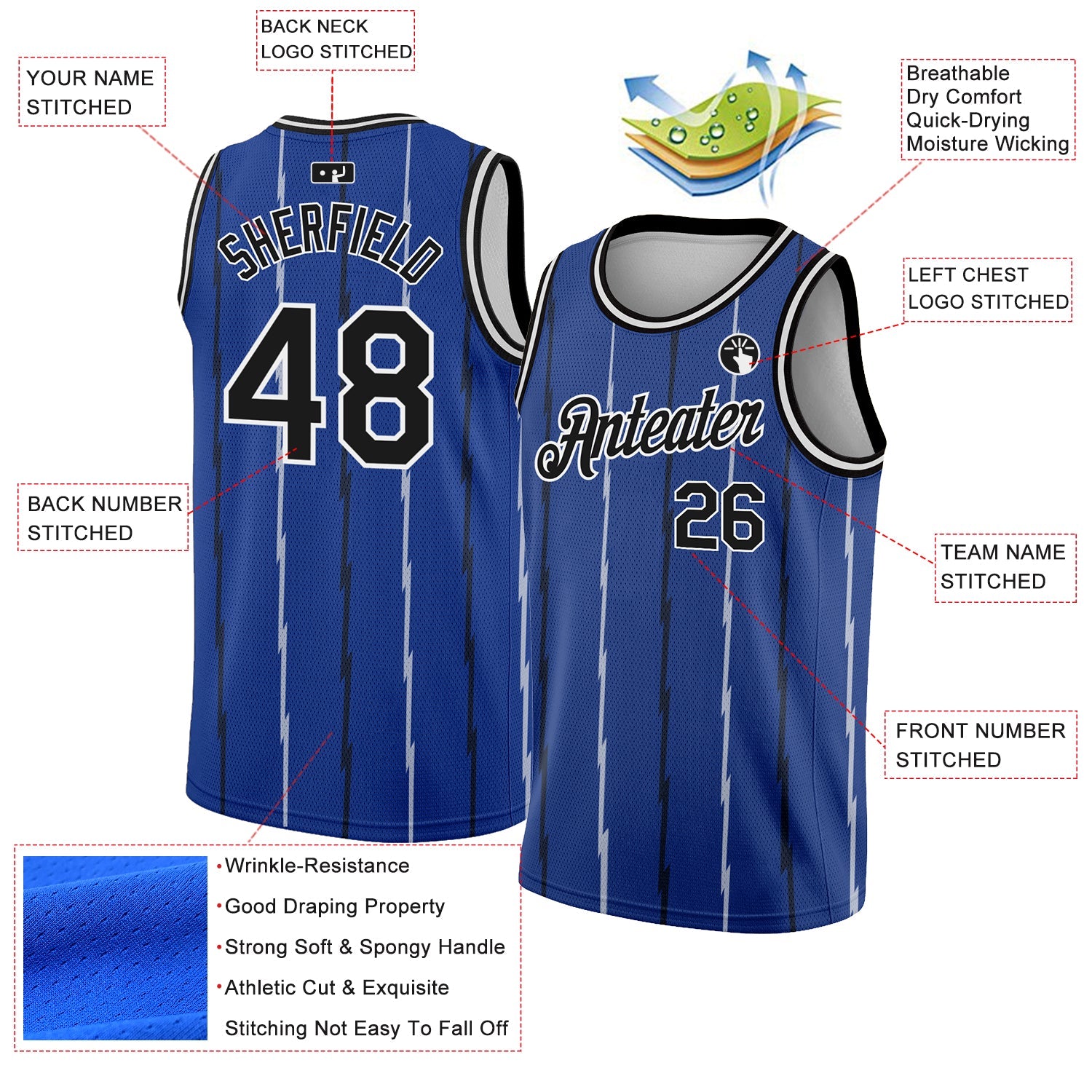 Custom Royal Black-White Lines Authentic City Edition Basketball Jersey view 2