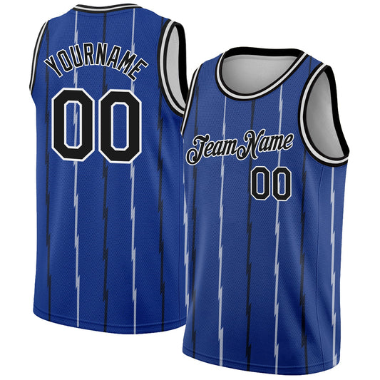 Custom Royal Black-White Lines Authentic City Edition Basketball Jersey - Main View
