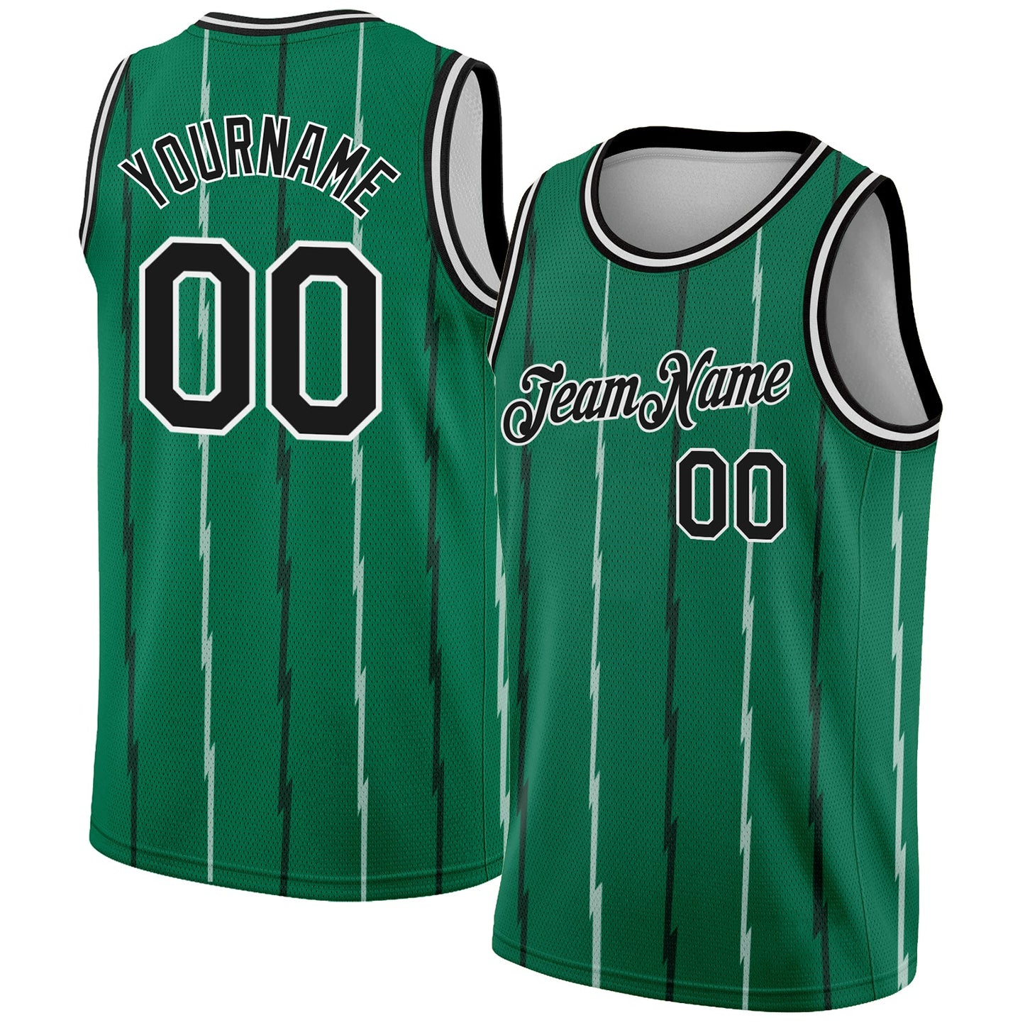 Custom Kelly Green Black-White Lines Authentic City Edition Basketball Jersey - Main View