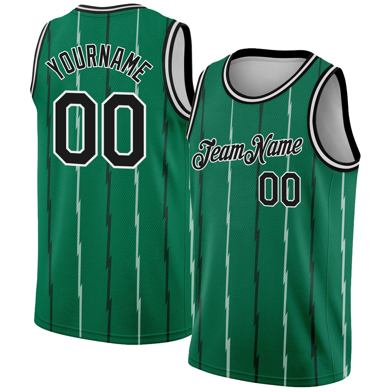 Custom Kelly Green Black-White Lines Authentic City Edition Basketball Jersey - Main View