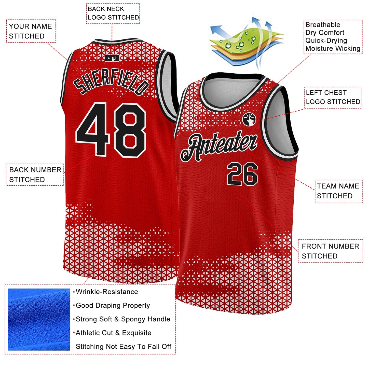 Custom Red Black-White Triangle Shapes Authentic City Edition Basketball Jersey view 2