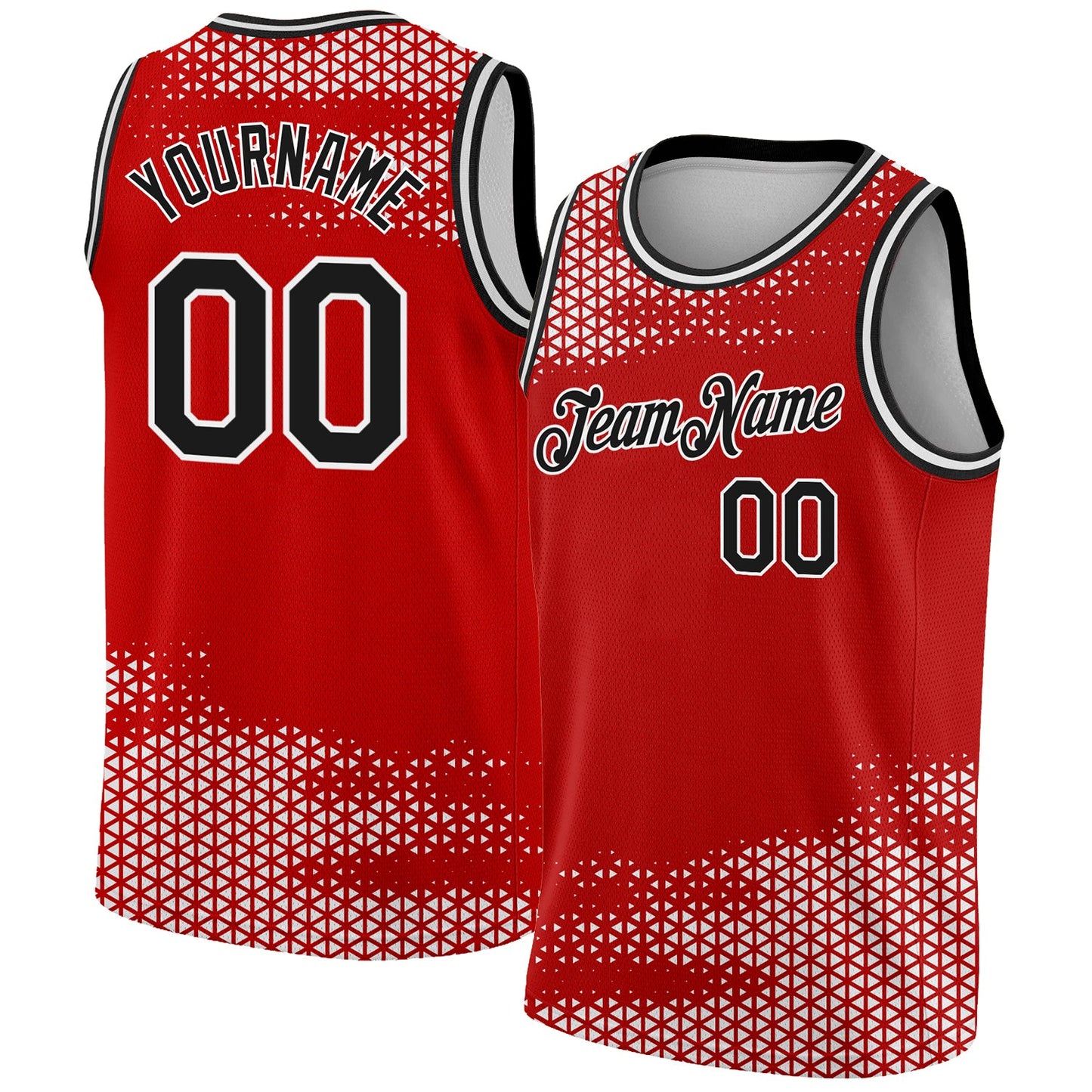 Custom Red Black-White Triangle Shapes Authentic City Edition Basketball Jersey - Main View