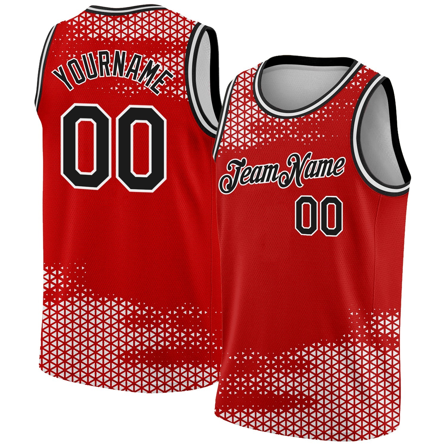 Custom Red Black-White Triangle Shapes Authentic City Edition Basketball Jersey - Main View