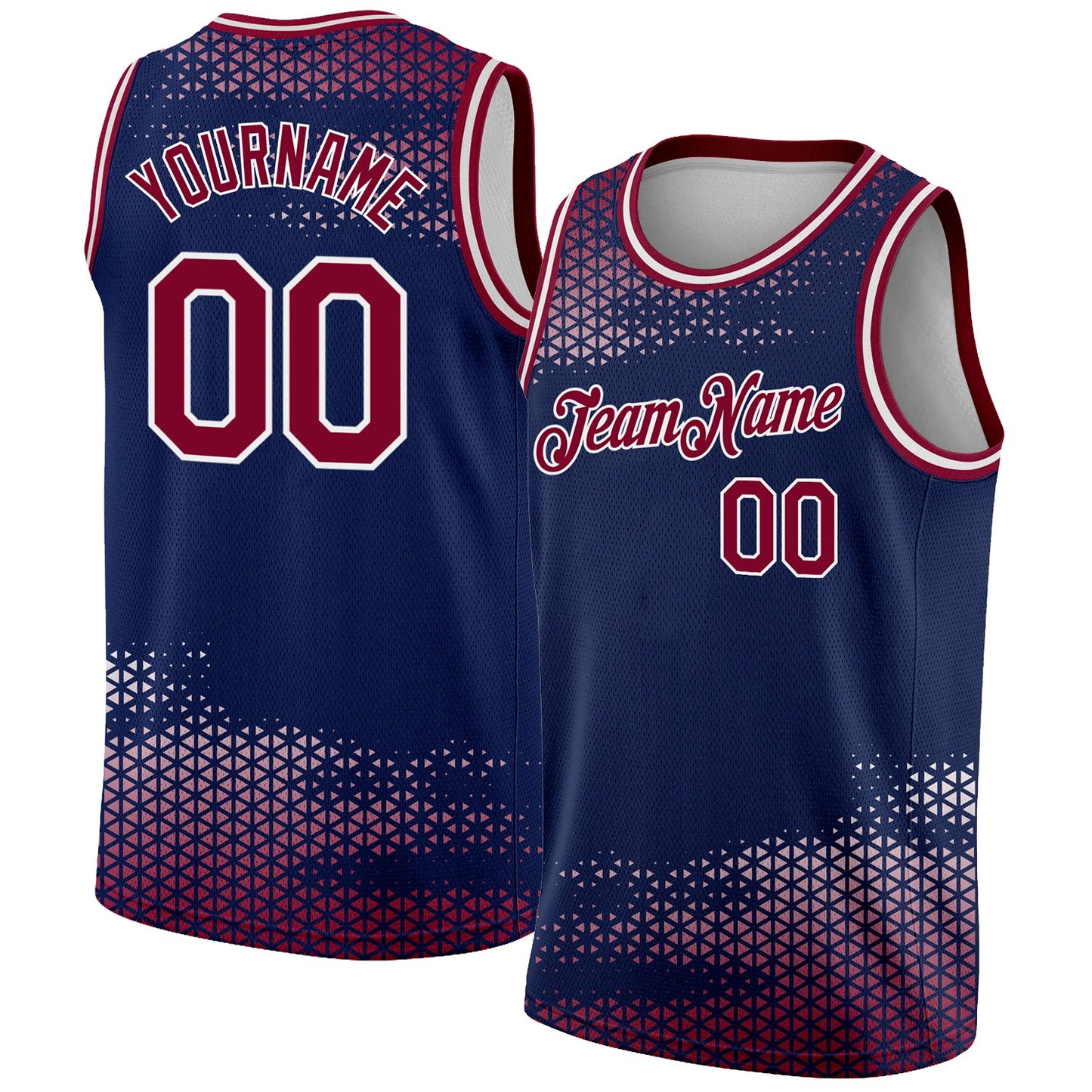 Custom Navy Maroon-White Triangle Shapes Authentic City Edition Basketball Jersey - Main View