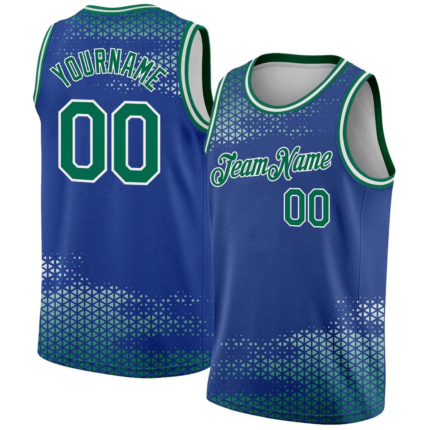 Custom Royal Kelly Green-White Triangle Shapes Authentic City Edition Basketball Jersey - Main View
