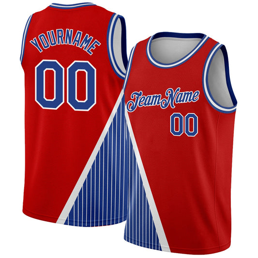 Custom Red Royal-White Triangle Pinstripes Authentic City Edition Basketball Jersey - Main View