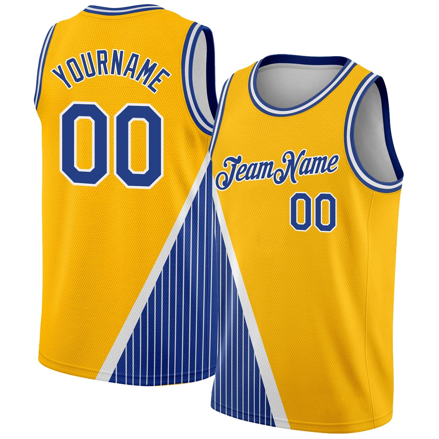 Custom Gold Royal-White Triangle Pinstripes Authentic City Edition Basketball Jersey - Main View