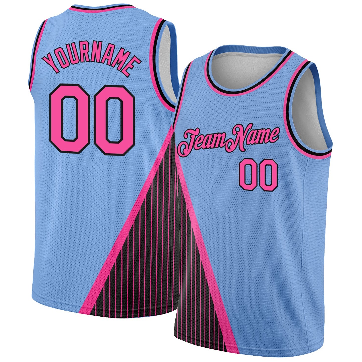 Custom Light Blue Pink-Black Triangle Pinstripes Authentic City Edition Basketball Jersey - Main View