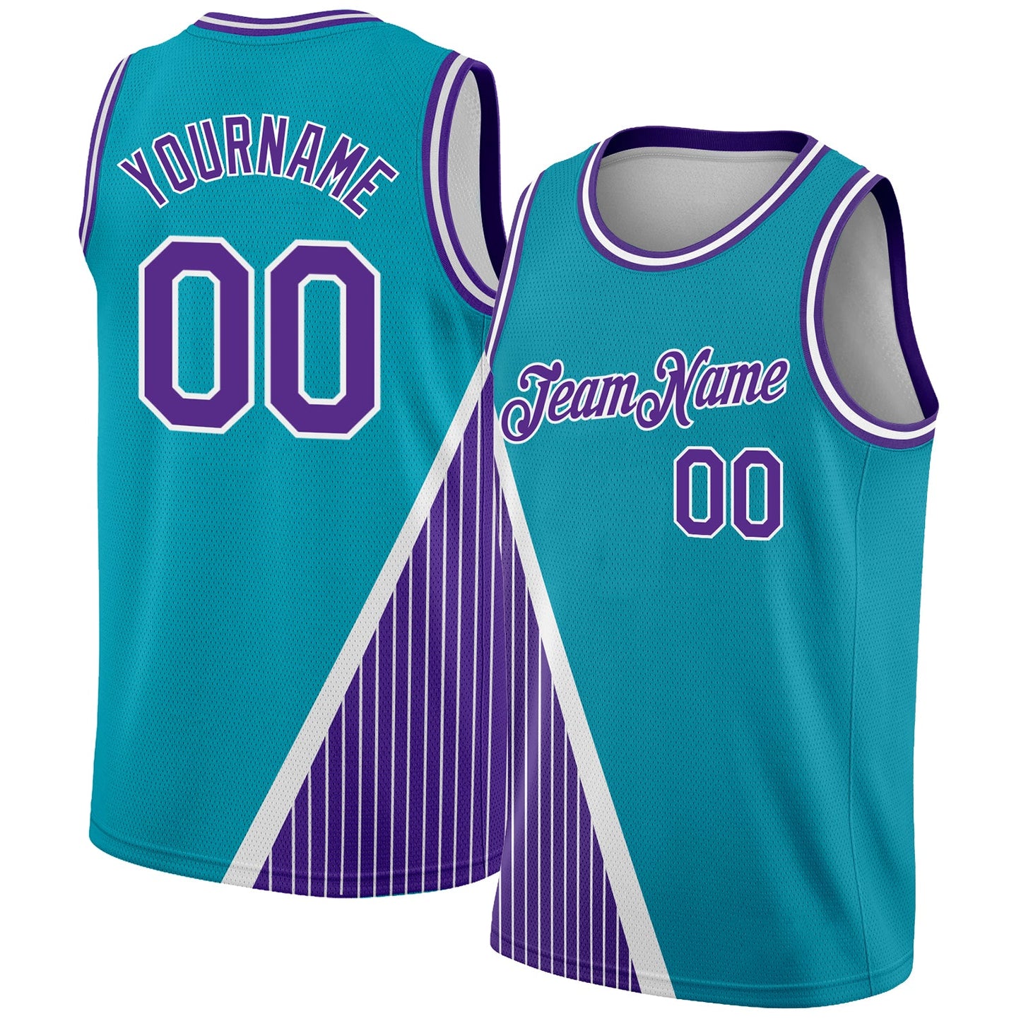 Custom Teal Purple-White Triangle Pinstripes Authentic City Edition Basketball Jersey - Main View