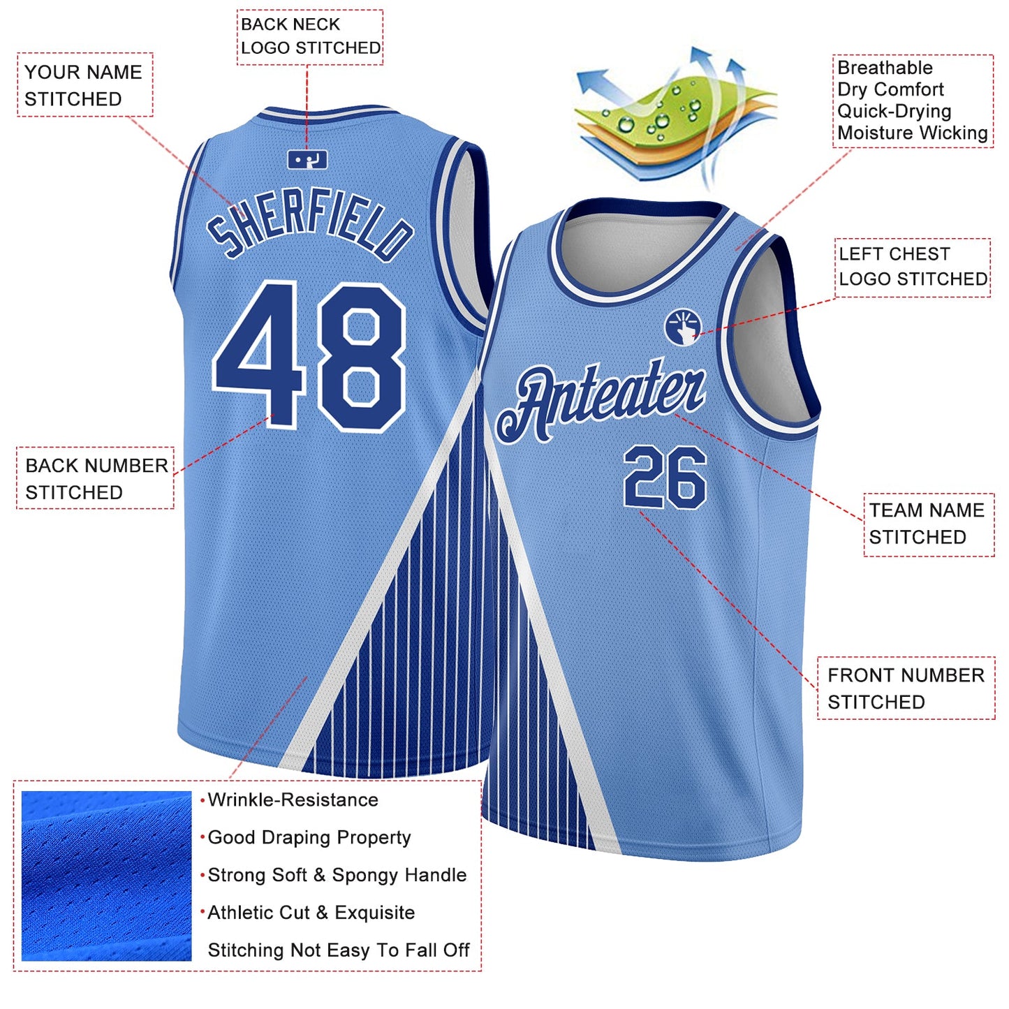 Custom Light Blue Royal-White Triangle Pinstripes Authentic City Edition Basketball Jersey view 2