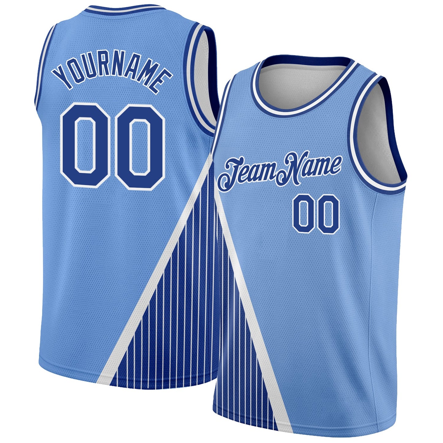 Custom Light Blue Royal-White Triangle Pinstripes Authentic City Edition Basketball Jersey - Main View