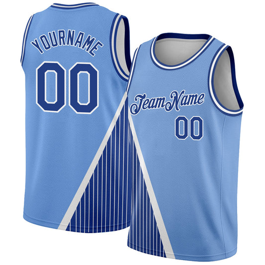 Custom Light Blue Royal-White Triangle Pinstripes Authentic City Edition Basketball Jersey - Main View
